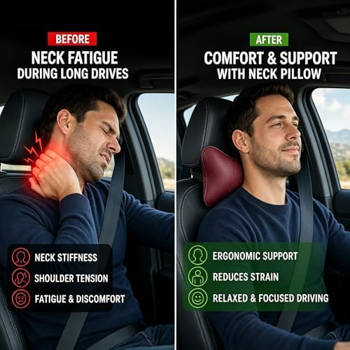 Car Pillow for Driving Seat Soft Leather Headrest Neck Support 2PCS