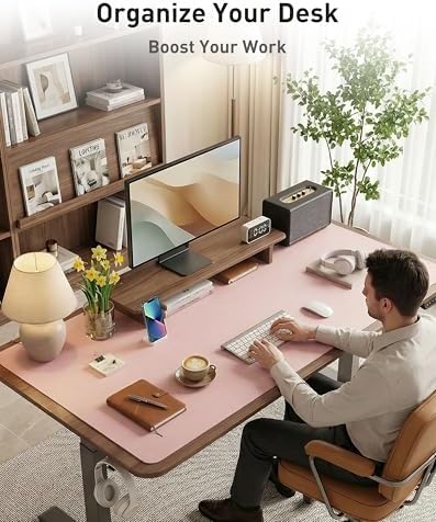Aothia Faux Leather Desk Mat - Large Mouse Pad, Non-Slip PU Leather Blotter, Waterproof Writing Surface for Office and Home (Fairy Pink, 40" x 24")