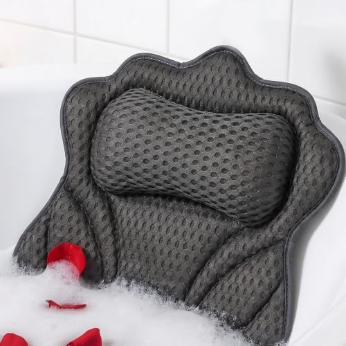 Bath Pillow for Tub,Bathtub Pillow with Thick Neck Cushion,Soft Tub Pillow for Head,Neck,Shoulder and Upper Back Support,Hot Tub and Spa,Dark Black