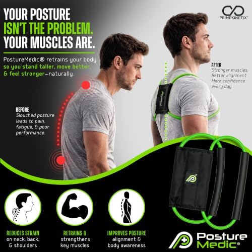 PostureMedic Original Strength Dynamic Posture Corrector for Men & Women – Active Resistance Training System for Back, Neck & Shoulder Pain Relief – Strengthen Muscles & Improve Alignment - Medium (Green)