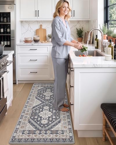 DEXI Kitchen Floor Mats Cushioned Anti Fatigue Runner Rug 24x59 White Grey