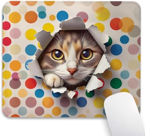 Cute Cat Mouse Pad, Naughty Kitten Peaking Through a Torn Desk Mat
