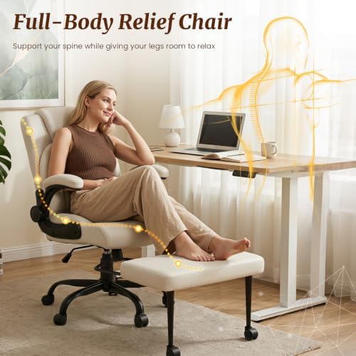 Wide Criss Cross Desk Chair with Swivel Footrest and Flip-Up Armrests