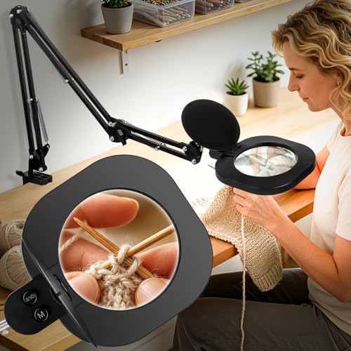 HITTI 2200 Lumens 15X Magnifying Glass with Light and Clamp, 5-Inch Glass