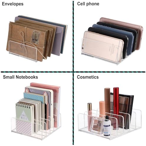 Hipiwe 2-Pack Acrylic File Organizer for Sorting Mail - 5 Slot Mail Sorter