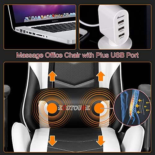 White Ergonomic High Back Massage Gaming Chair with Footrest