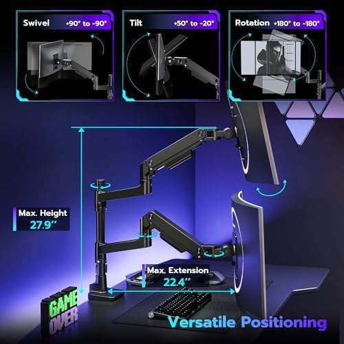 Dual Monitor Arm Desk Mount for 17-49 Inch Monitors Holds 44 lbs, Black