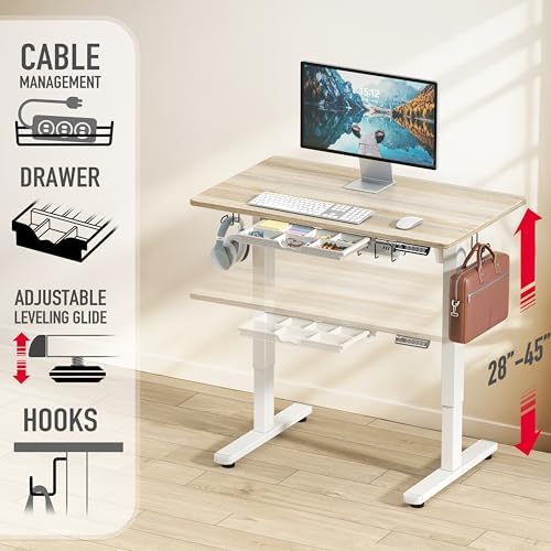 SHW 40-Inch Electric Height Adjustable Standing Desk w/Drawer, Maple