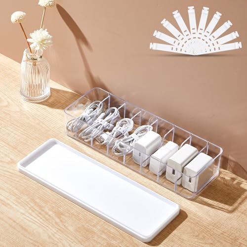 Tatuo Cord Organizer Box with Lid, Clear, White, 1 Pack