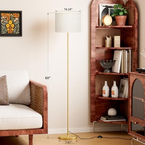 Ambimall 60'' Modern Floor Lamp Set of 2, 2PK Tall Lamps for Living Room Bedroom, Beige Shade with Gold Pole(Without Bulb)