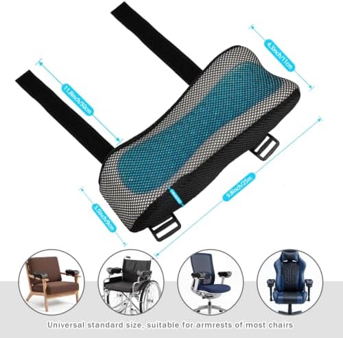 THARAHT 2Pcs Ergonomic Blue Mesh Black Suede Gel Memory Foam Armrest Support Pillow Anti Slip Adjustable Office Chair Games Home Wheelchairs