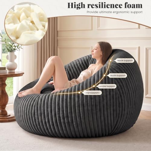 Homkdom Bean Bag Chairs for Adults, Giant Bean Bag Sofa with Armrests, Grey