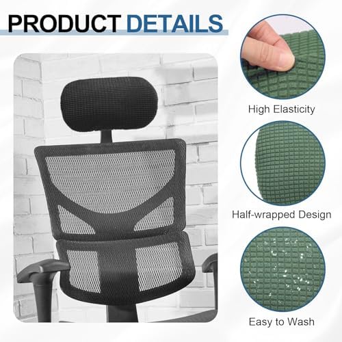 uxcell Office Chair Pillow Cover, Office Chair Headrest Attachment Removable Headrest Protector for Home Desk Computer Chairs, Bean Green