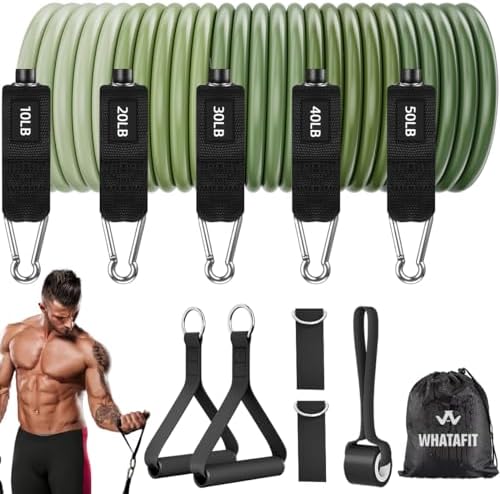 WHATAFIT Resistance Bands with Handles, 150 lb Exercise Bands Set