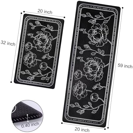 Kitchen Floor Mat Set of 2, Anti Fatigue Kitchen Mat 20"x32"+20"x59"