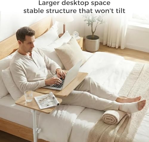 Aothia Small Standing Desk Rolling Table Adjustable Height, Laptop Mobile Stand with Wheels, Overbed Table, Portable Computer Workstation with Tiltable Desktop for Teacher Classroom Home Office, Oak