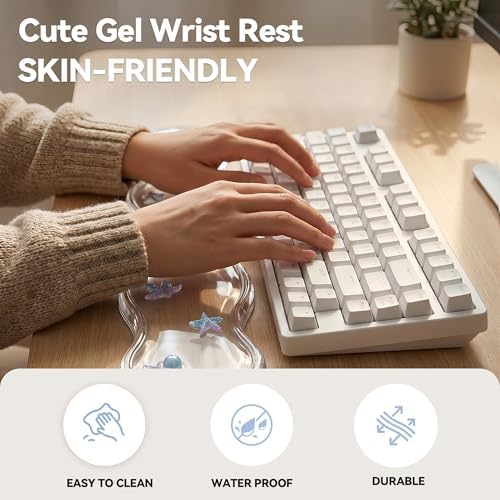 Clear Gel Wrist Rest for Keyboard and Mouse, Ergonomic Non-Slip Silicone Mouse Wrist Rest Set, Soft Comfort for Typing & Gaming Wrist Pain Relief, Fits 60%/68%/75% Keyboards (Sea Animal)