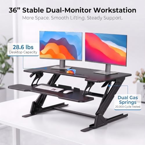 HUANUO 36" Z-Shaped Standing Desk Converter with Wide Keyboard Tray, Black
