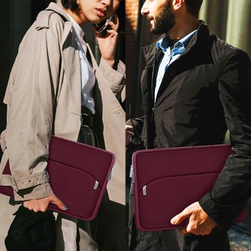 Laptop Sleeve 15.6 inch, Durable Portable Monitor Protective Cover with Front Pocket, Traveling Laptop Case Compatible for HP, Dell, Asus, Lenovo, Wine Red