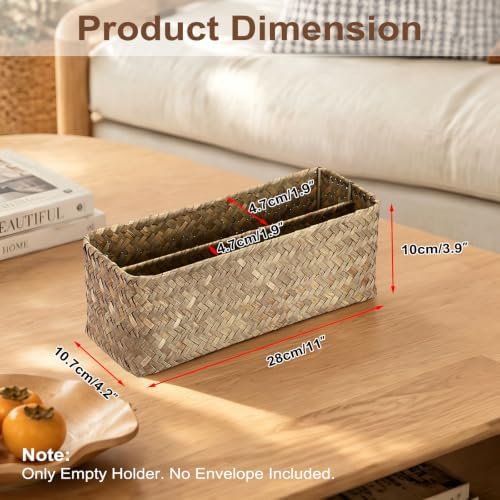 BTSKY 2 Slots Mail Organizer Countertop, Seagrass Mail Holder for Home