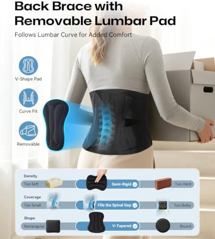 0.6mm Ultra Thin Back Brace, Back Support with Back Pad Black XL