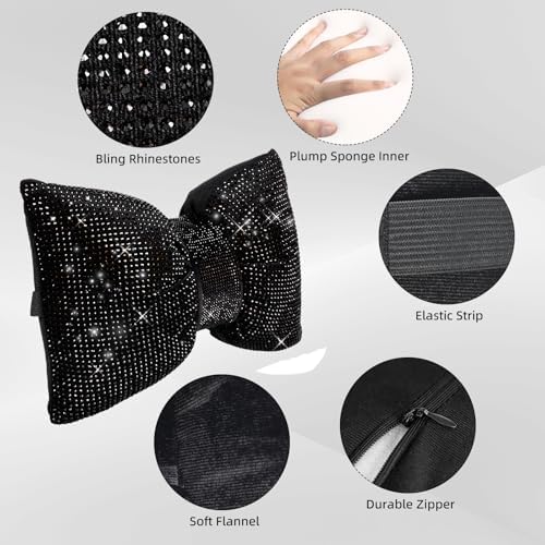 4 PCS Bling Car Pillows,Rhinestones Bowknot Car Headrest Pillow,Black