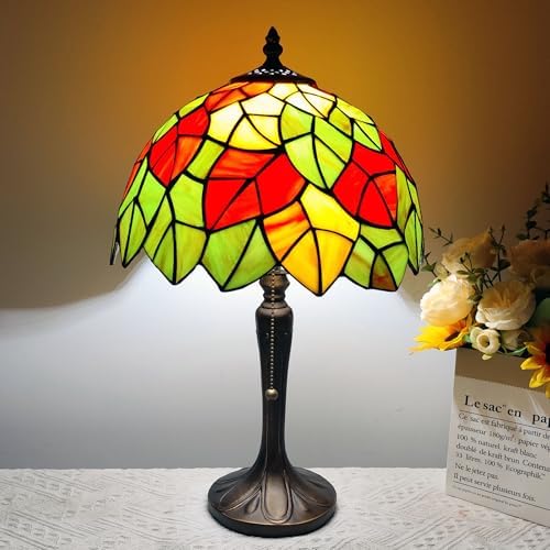 Tiffany Table Lamp Maple Leaves Stained Glass Reading Lamp for Bedroom Living Room Art Decor Bedside Nightstand Night Light for Home Office LED Bulb Included
