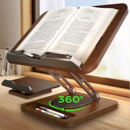 LOXP Ergonomic Book Stand for Reading, 360° Rotating Holder with Page Clip