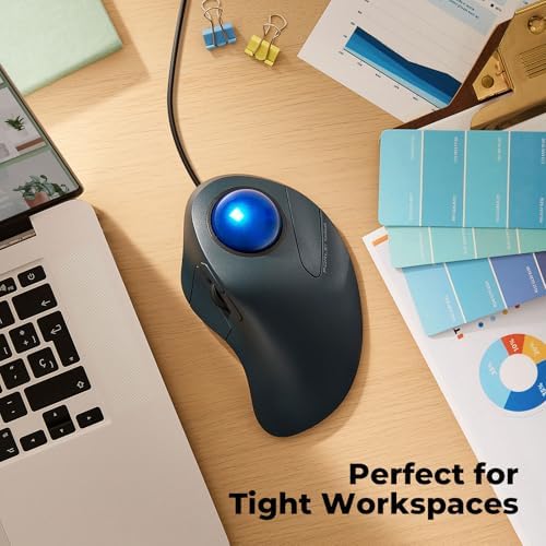 Wired Ergonomic Trackball Mouse for Large Hands, 44mm Index Finger Control