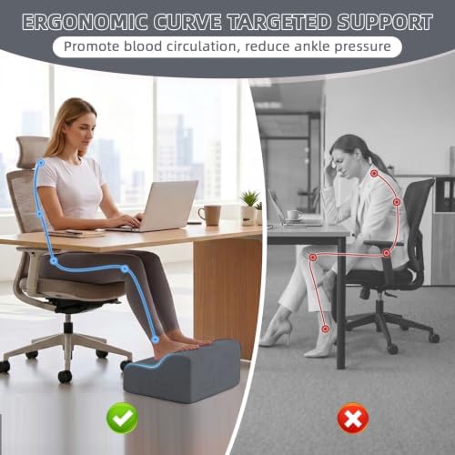 Foot Rest for Under Desk at Work,2-Tier Footrest with Handle Grey