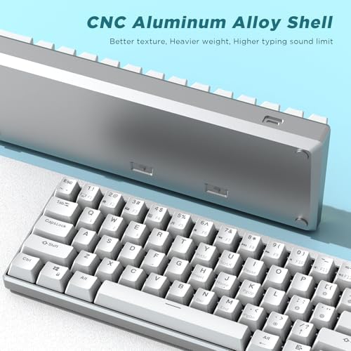 RK Royal KLUDGE RK61 Pro 60% Wired Gaming Keyboard, Hot Swappable Mechanical Keyboard with Aluminum Shell, Programmable RGB Backlit PC Game Keyboards 61 Keys, PBT Keycaps, Gateron Blue Switch, White