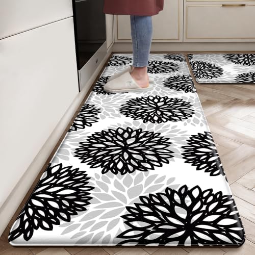Cushioned Anti-Fatigue Kitchen Mats for Floor – Non-Slip Waterproof Memory Foam Runner, Extra Wide & Long, Comfortable Standing Mat for Kitchen, Sink, Office, Laundry, Black Gray