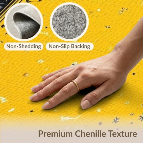 9'x12' Yellow Black Cat Golden Feline Motif Washable Area Rug