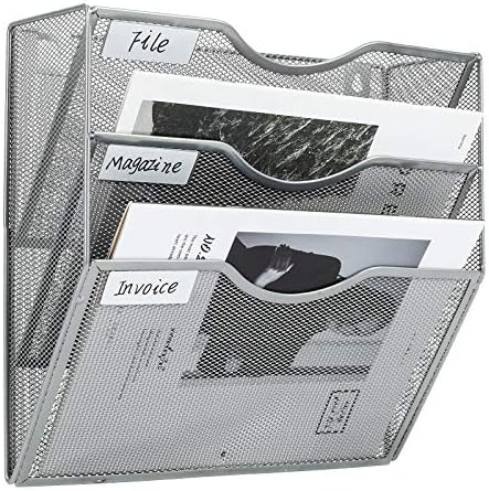 PAG-Mass Hanging Wall File Holder Mail Organizer Wall Mount Document Letter Rack, 3-Tier, Silver