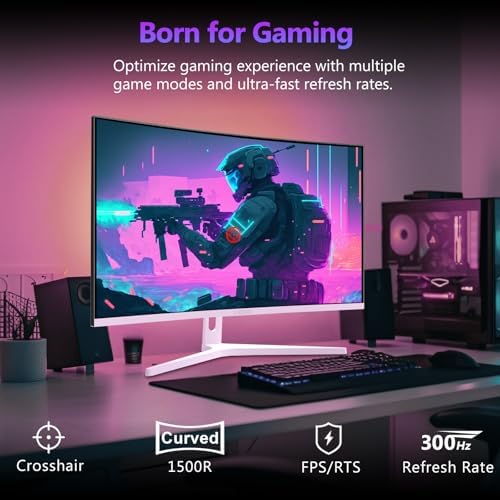 Z-Edge 27" White Curved Gaming Monitor, FHD 300Hz 240Hz Computer Screen