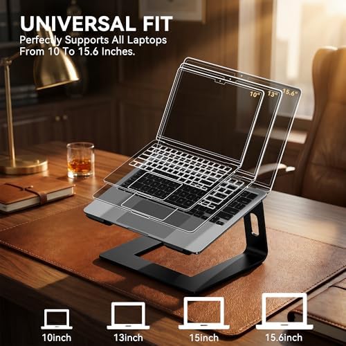 SOUNDANCE Laptop Stand, Aluminum Ergonomic Desk Riser, 10-15.6",Black