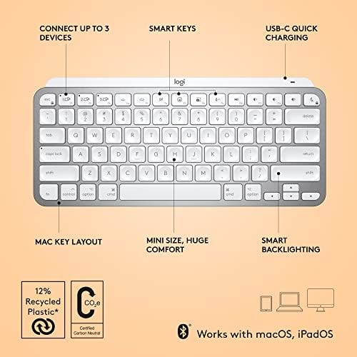 Logitech MX Keys Mini Keyboard for Mac and Lift Vertical Ergonomic Mouse for Mac Combo - Wireless, Bluetooth, Backlit Keys, Quiet, macOS/iPadOS/MacBook/iMac/iPad - Pale Grey