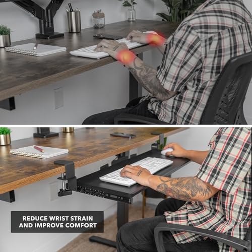 Mount-It! Keyboard Tray Under Desk, 30" (36" Including Clamps) Extra-Wide Pull Out Drawer, No-Drill C-Clamp Mount, Fits Desks 0"–1.77" Thick, Holds 11 lbs, Black
