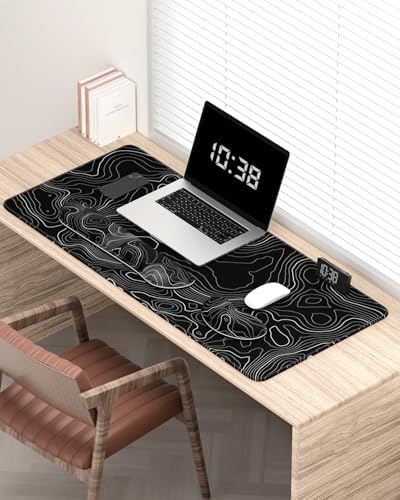 Auhoahsil Large Mouse Pad with Wrist Rests for Keyboard & Mouse, Thick Soft Ergonomic Memory Foam Wrist Supports, Big & Long Desk Mat 35.5 x 15.7 in, for Office Gaming Computer, Black Contour