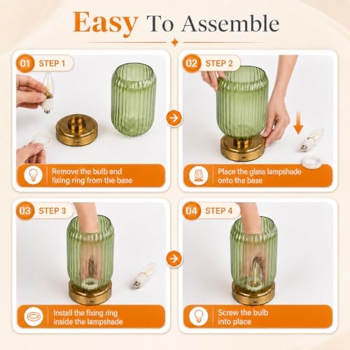 Cordless Glass Table Lamp, 3 Color Modes & Stepless Dimming, Green