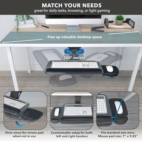 Mount-It! Under Desk Keyboard Tray, Adjustable Slide-Out Keyboard, Blue