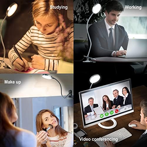 LiFMIRA Clip on Lamp Reading Light 5 Color Modes 10 Brightness 8W Silver