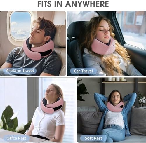 Neck Travel Pillows for Airplanes Memory Foam Neck Comfort Pillow Compact Ergonomic Design Sleeping Essentials for Long Flights Car Rides and Home Use (Pink)