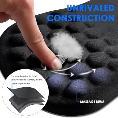 Ergonomic Mouse Pad with Wrist Rest, Carpal Tunnel Mousepad Waist Support, Memory Foam Massage Design Pain Relief (ABCD234)