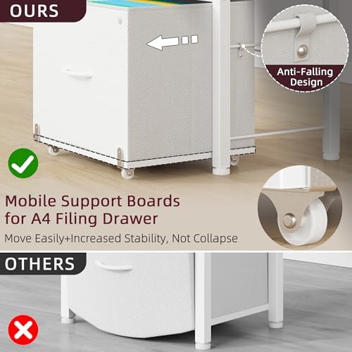 HIGDBFE File Cabinet with 2 Fabric Drawers and Printer Stand, White