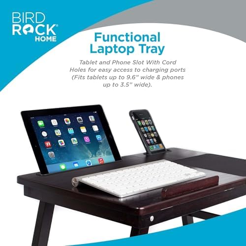 Sofia + Sam Laptop Bed Tray w/Storage Drawer| Adjustable Folding Legs & Mouse Pad | Portable Computer Desk - Laptops Up to 15" - Tablet Up to 9.6" | WFH, Wooden Study Table - Couch & Bed | Espresso