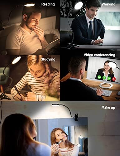 LiFMIRA Clip on Lamp, 8W 66 LED Bed Light for Reading, 5 Color Modes, 10 Brightness Levels, Eye Care, Flexible Gooseneck, Metal Clamp, USB Powered, Modern Design, Black