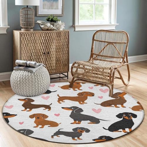 Circular Rugs Large Modern Round Area Rug Fashion Decor Mat for Home Office Dachshund Lovers Dachshunds