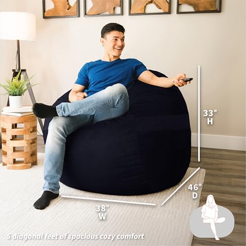 Big Joe Fuf Large Foam Filled Bean Bag Chair with Removable Cover, Black Plush, Soft Polyester, 4 feet Big