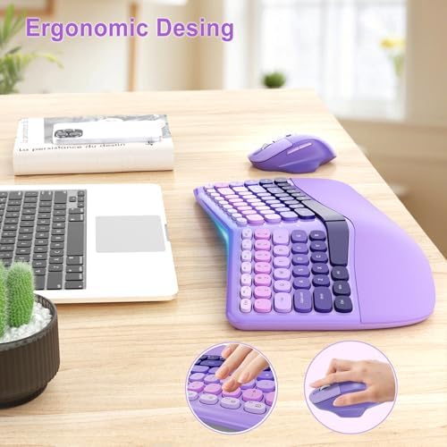 Ergonomic Wireless Keyboard Mouse, Mechanical Gaming Set with Wrist Rest